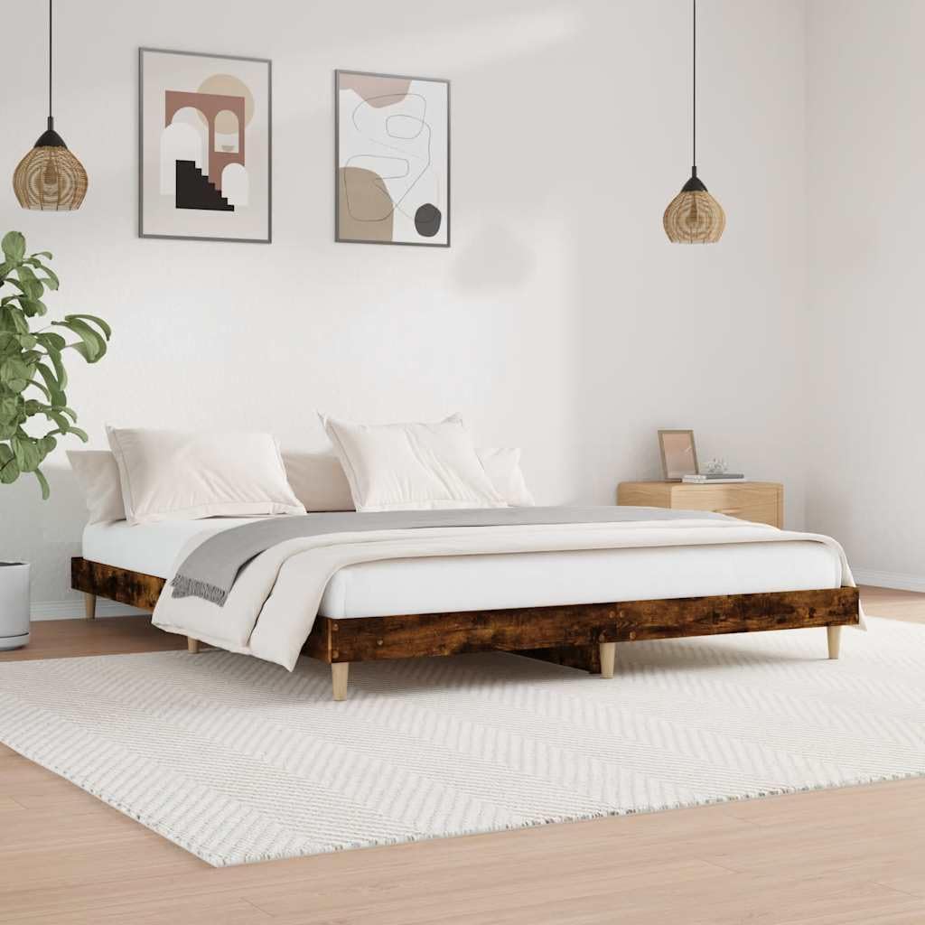 Bettgestell ohne Matratze, Eichenholz, Rauch, Bettgestell für Schlafzimmer, Hotel und Studien, 120 x 200 cm, aus Spanplatte