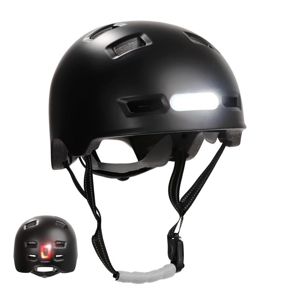 Crazy Safety - Urban cykel- og skaterhjelm med for- og baglygter - Sort - L (57-61cm)