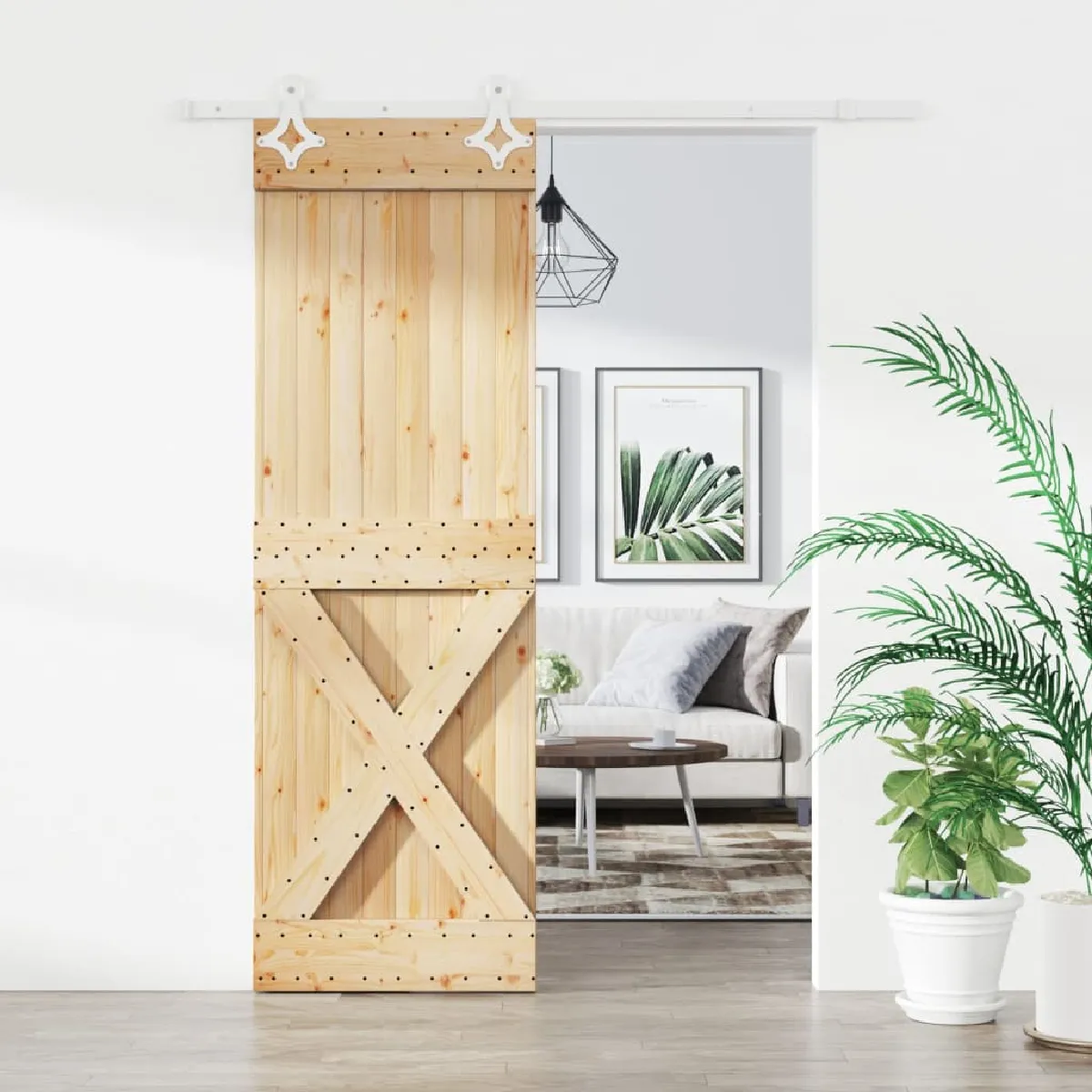 vidaXL Porte coulissante et kit de quincaillerie - 70x210 cm - Pin massif