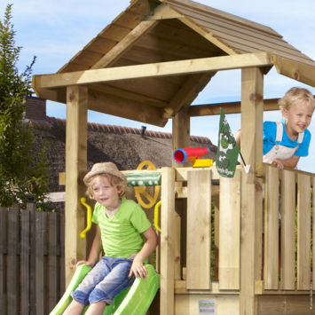 Speeltoestel Jungle Gym House grenen geïmpregneerd met glijbaan blauw en 1-schommel module