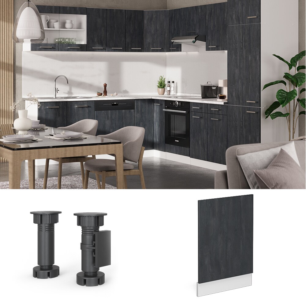 Vicco Geschirrspülerblende R-Line Schwarz Beton Weiß 45 cm mit Arbeitsplatte Anthrazit