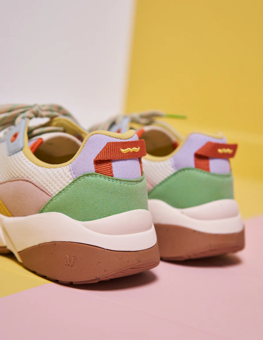 Baskets basses Lison - Suède vegan et mesh peche vert d'eau citron