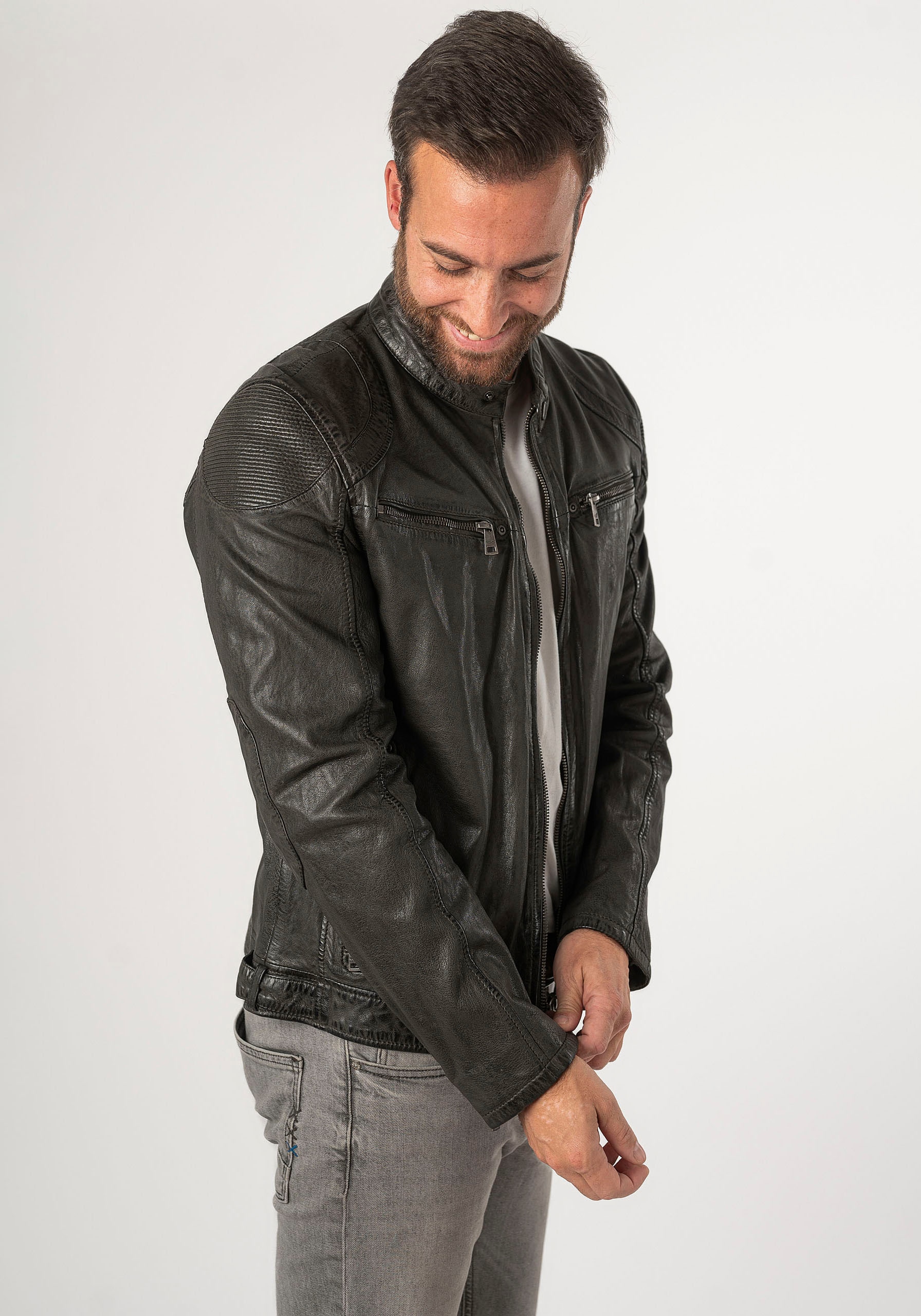 Mauritius Lederjacke »MMCollins« mti Reissverschluss, Stehkragen, Ziersteppung
