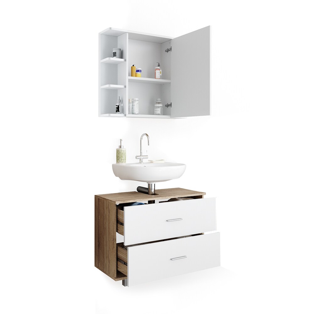 VICCO Badmöbel Set ILIAS Weiß Eiche Bad Spiegel Unterschrank Badschrank