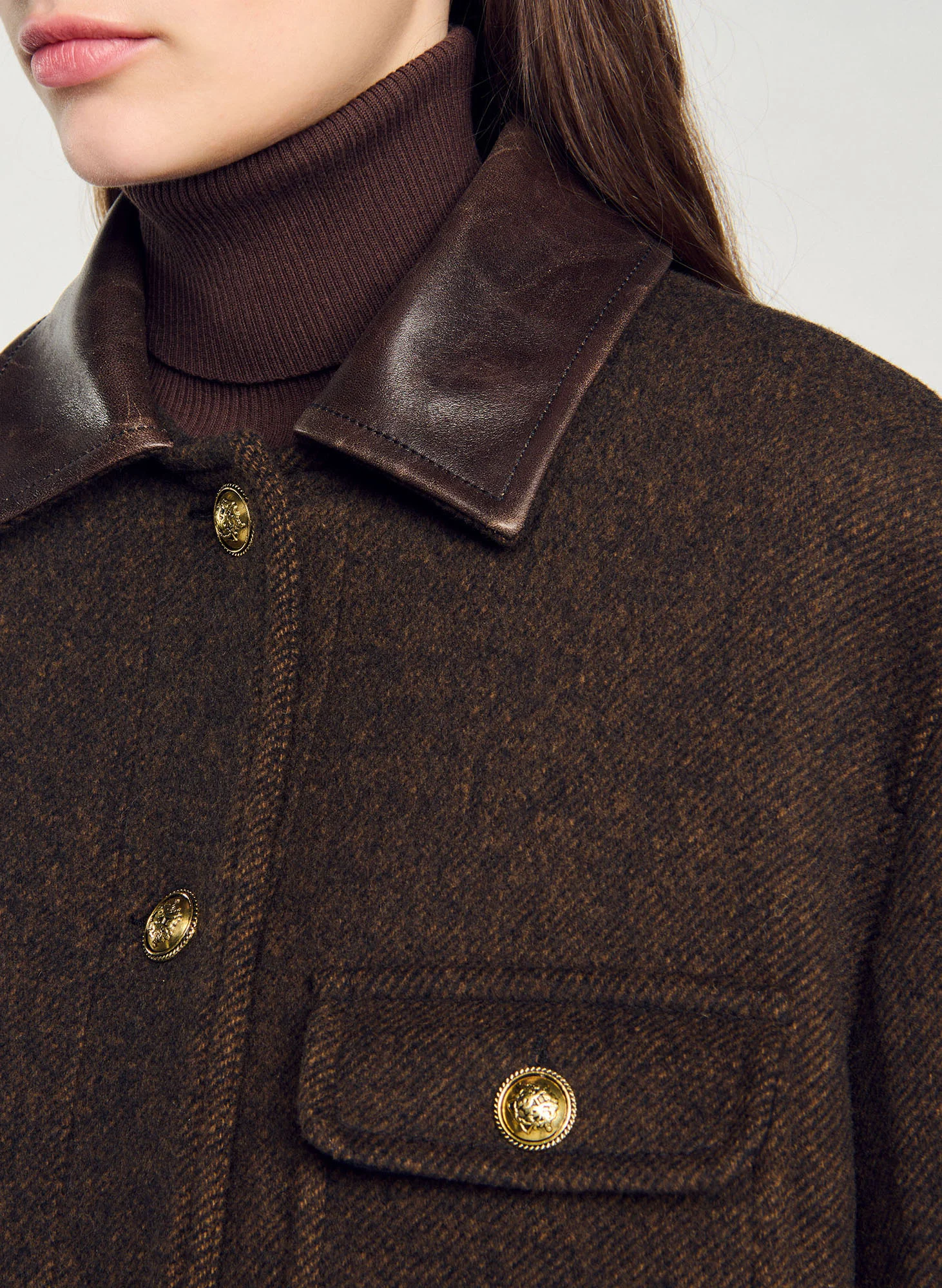 Manteau col classique en laine mélangée | Marron