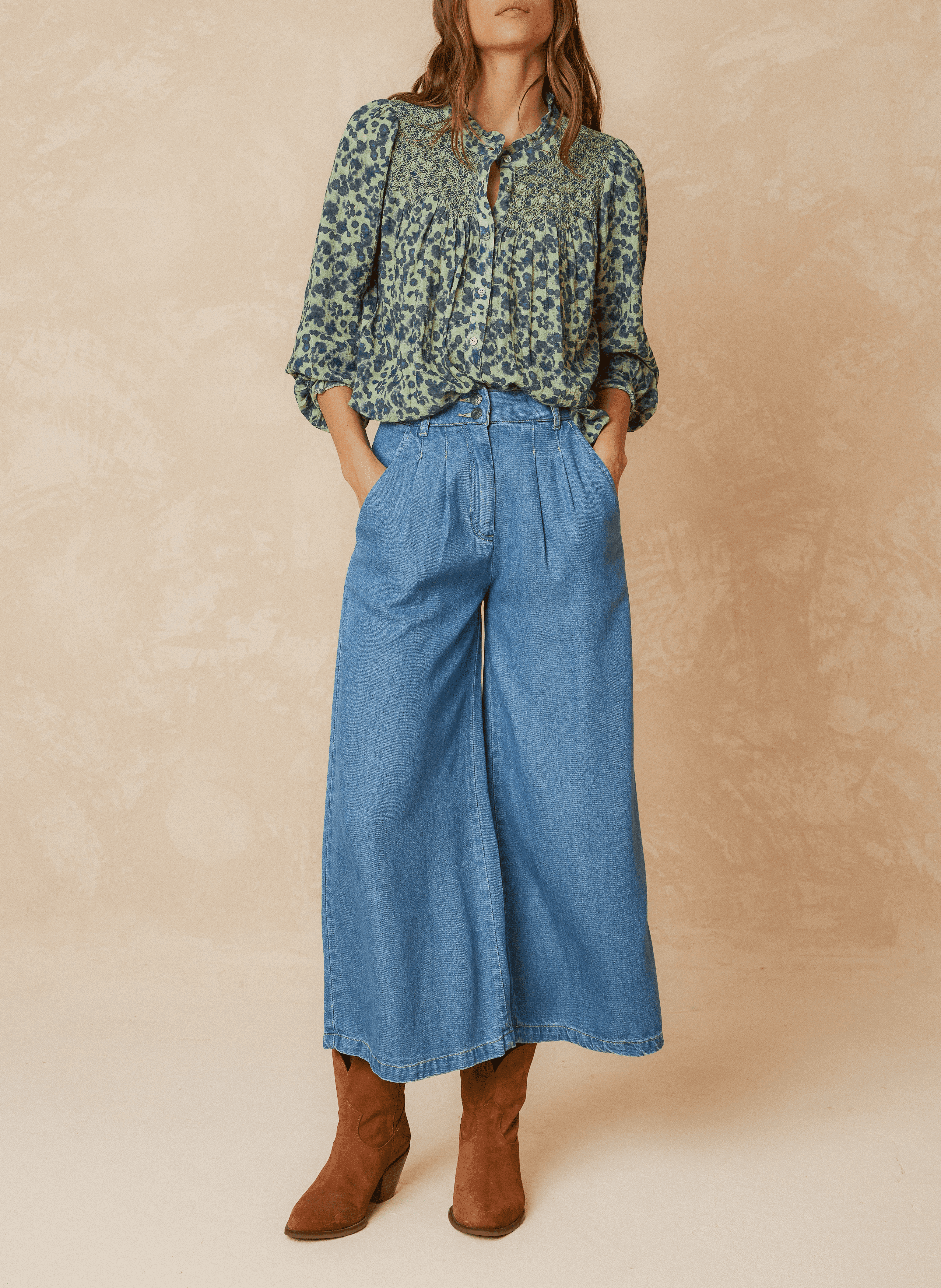 Chemise col rond ample en coton bio | Vert