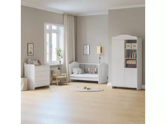 Lit évolutif 70x140 et armoire 2 portes Megeve Blanc