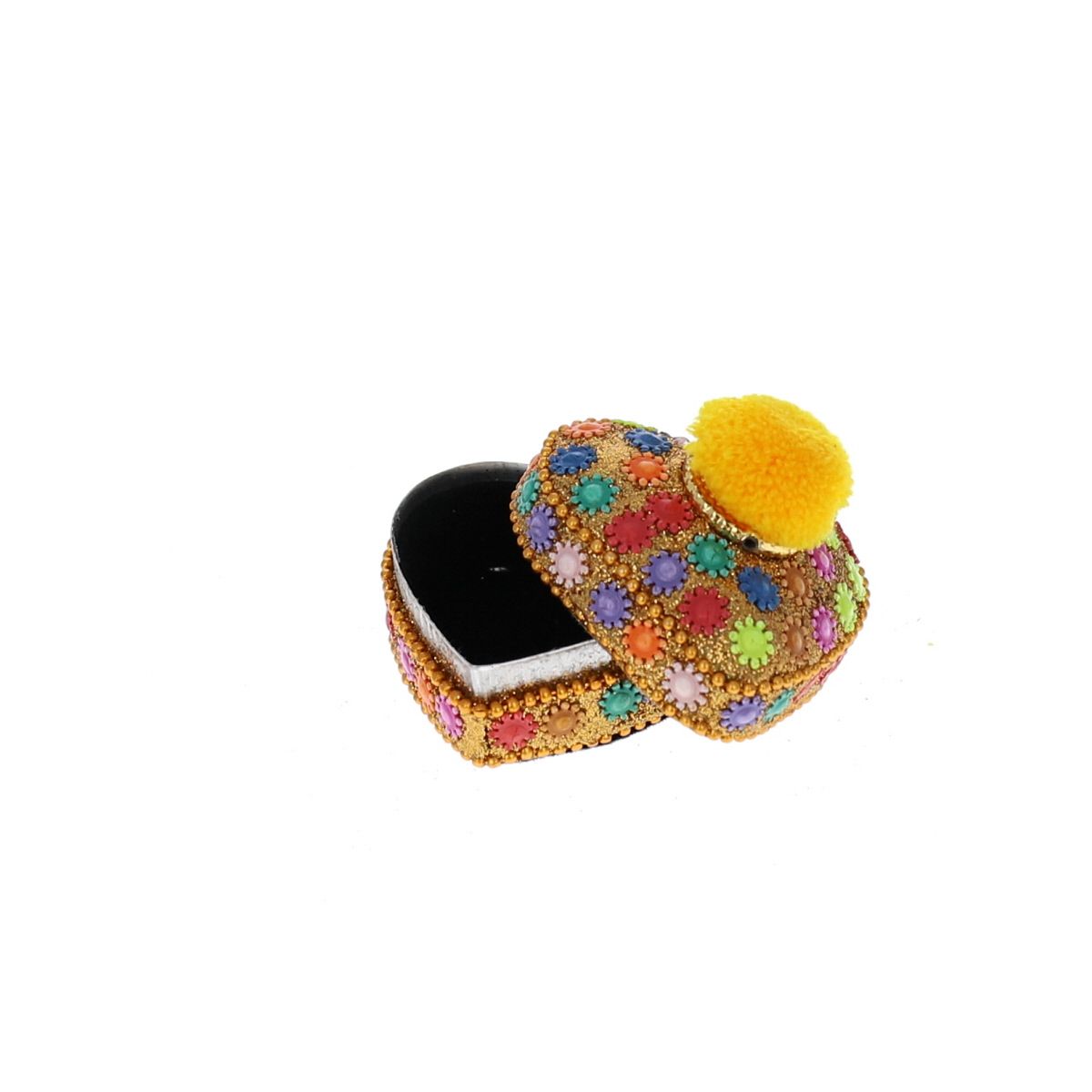 Boîte indienne cœur et pompon jaune Pondie Chérie