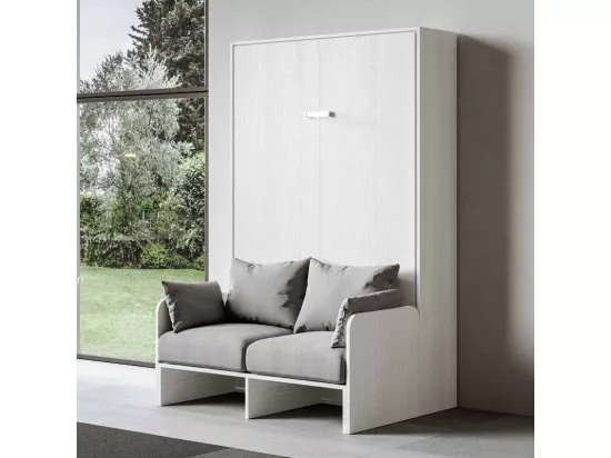 Lit escamotable vertical blanc avec canapé tissu Bounto 140x190 de tissu-Canapé 13