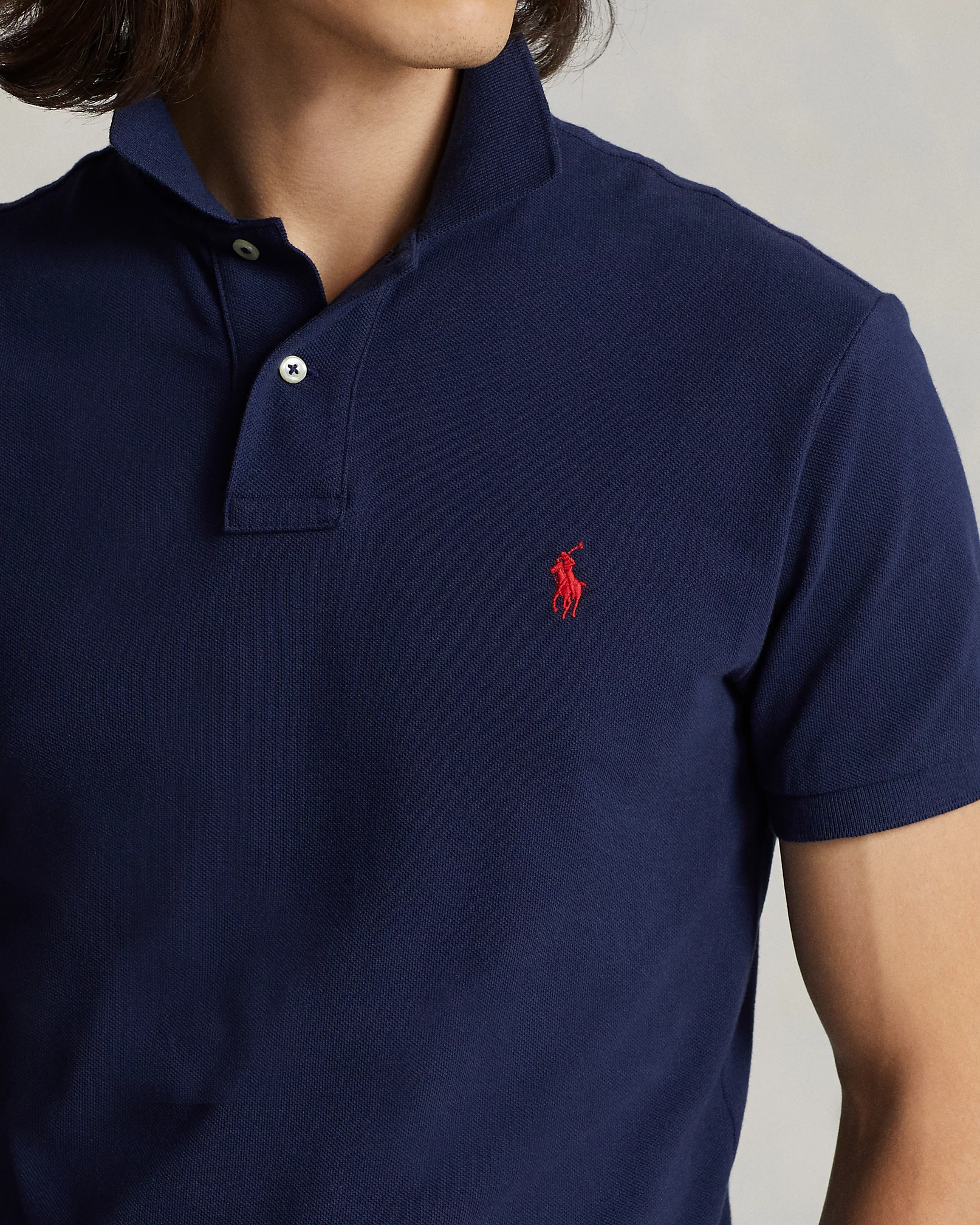 Navy Slim Fit Polo Red Logo