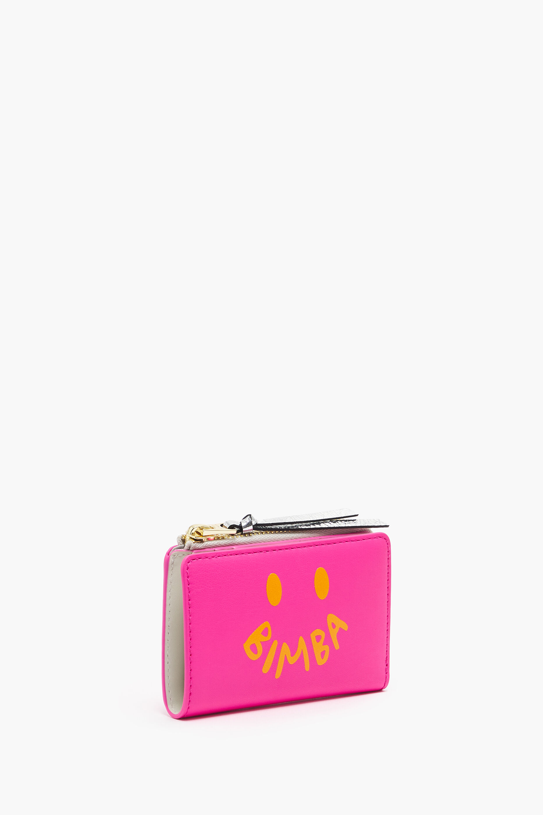 Carteira retangular de couro rosa neon