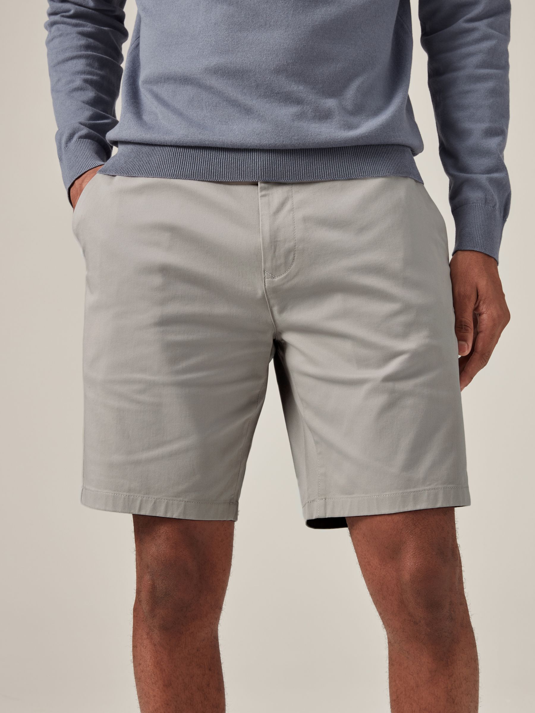 Lichtgrijs - Slim Fit - Chinoshort met stretch