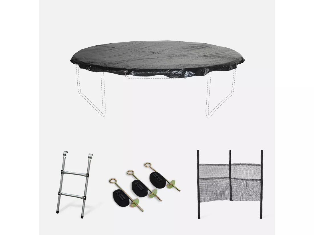 Pack accessoires pour trampoline Ø 305cm Mars/Verseau/ Mars INNER - Échelle. bâche de protection. filet de rangement pour chaussures et kit d’ancrage