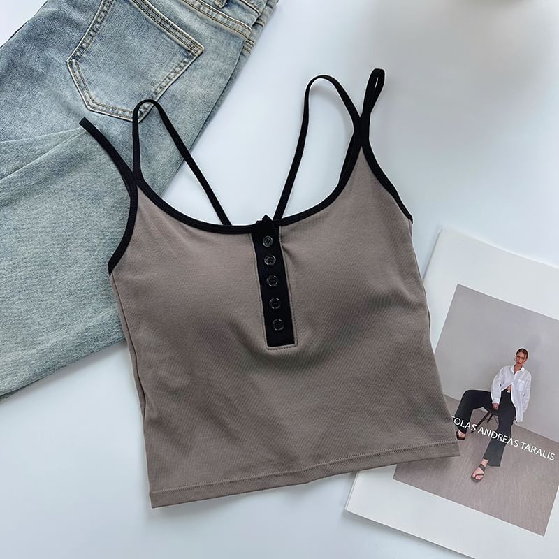 DIYI - Henley cropped cami top met spaghettibandjes en ronde hals