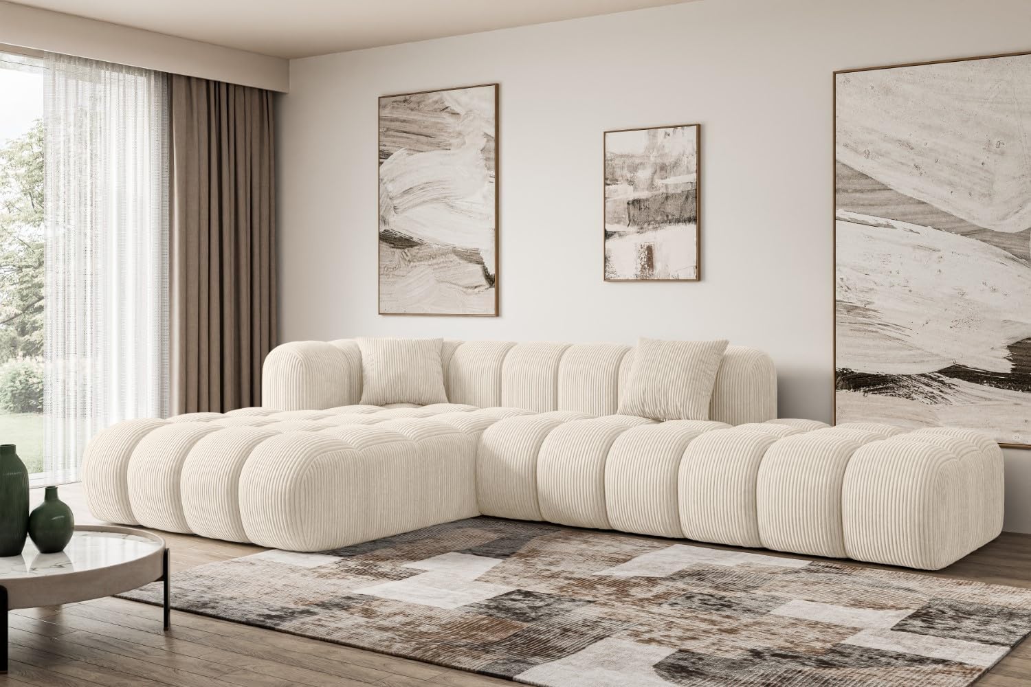 ALTDECOR Ecksofa in L-Form Corner Sofa Bett Eckcouch Couch Wohnlandschaft Cauchsofa Olea-L2-289x176x71 cm Beige