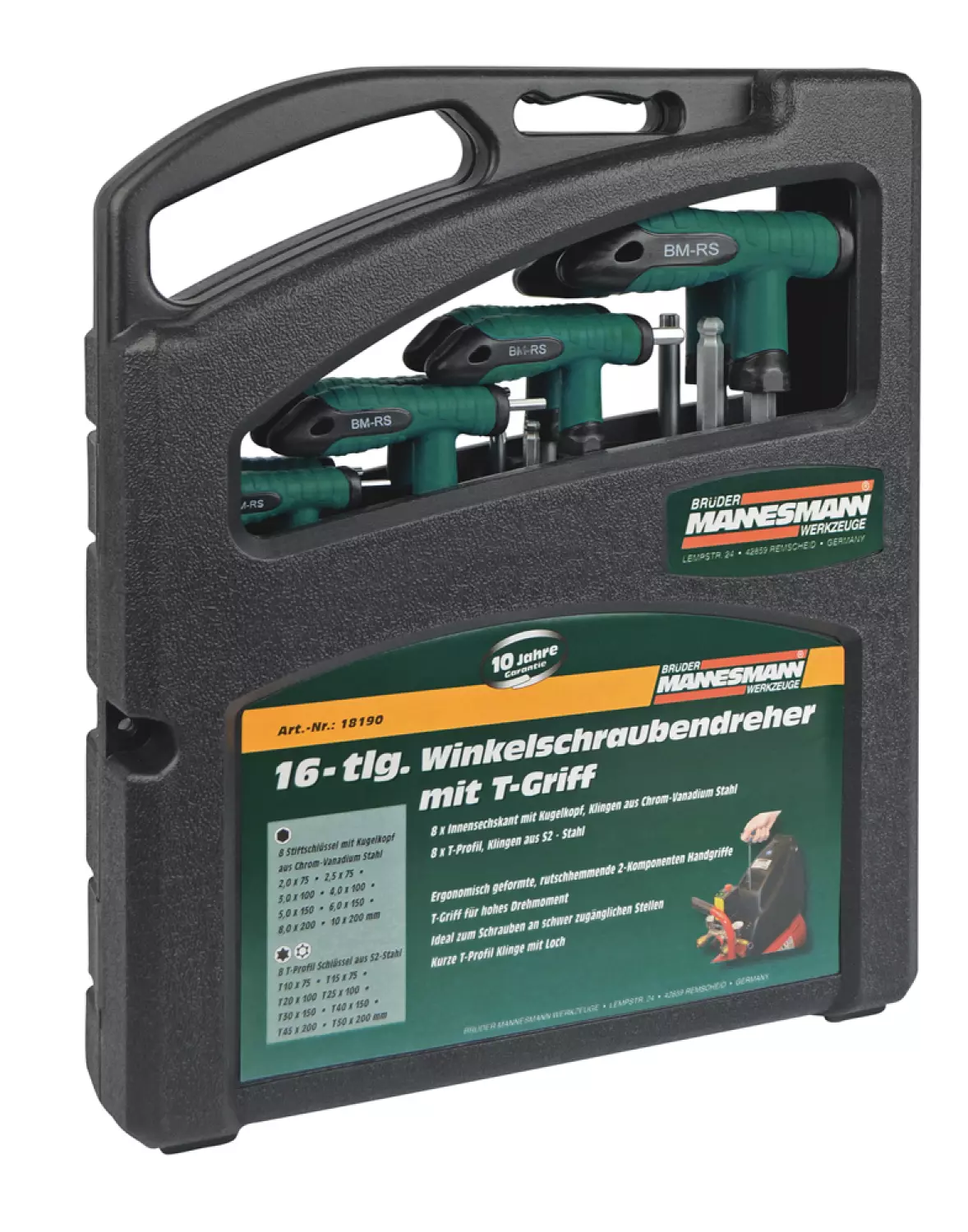 Brüder Mannesmann 18190 16-delige T-greep Schroevendraaierset - torx / inbus