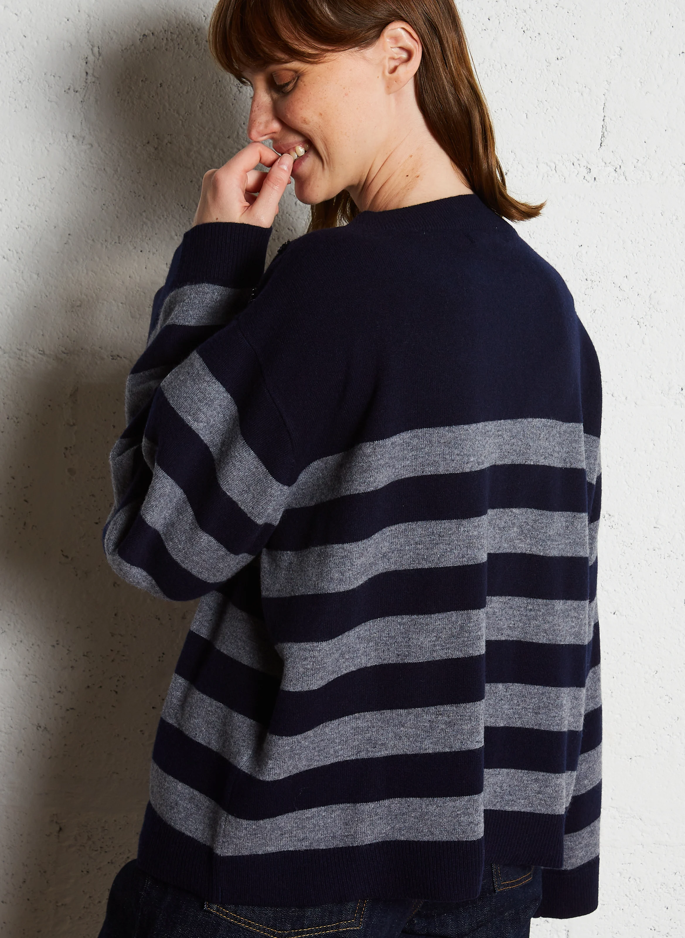 LILOU - Pull col bateau ample en laine | Bleu