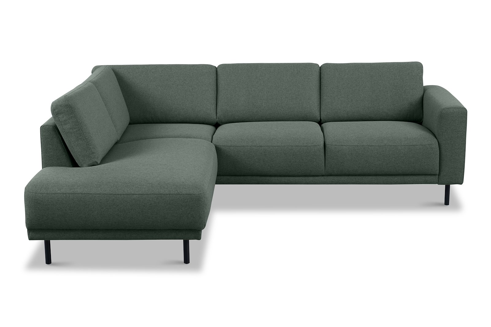 Portland hjørnesofa 2-seter med åpen ende venstre. Tekstil Herby 10 Green med sorte ben