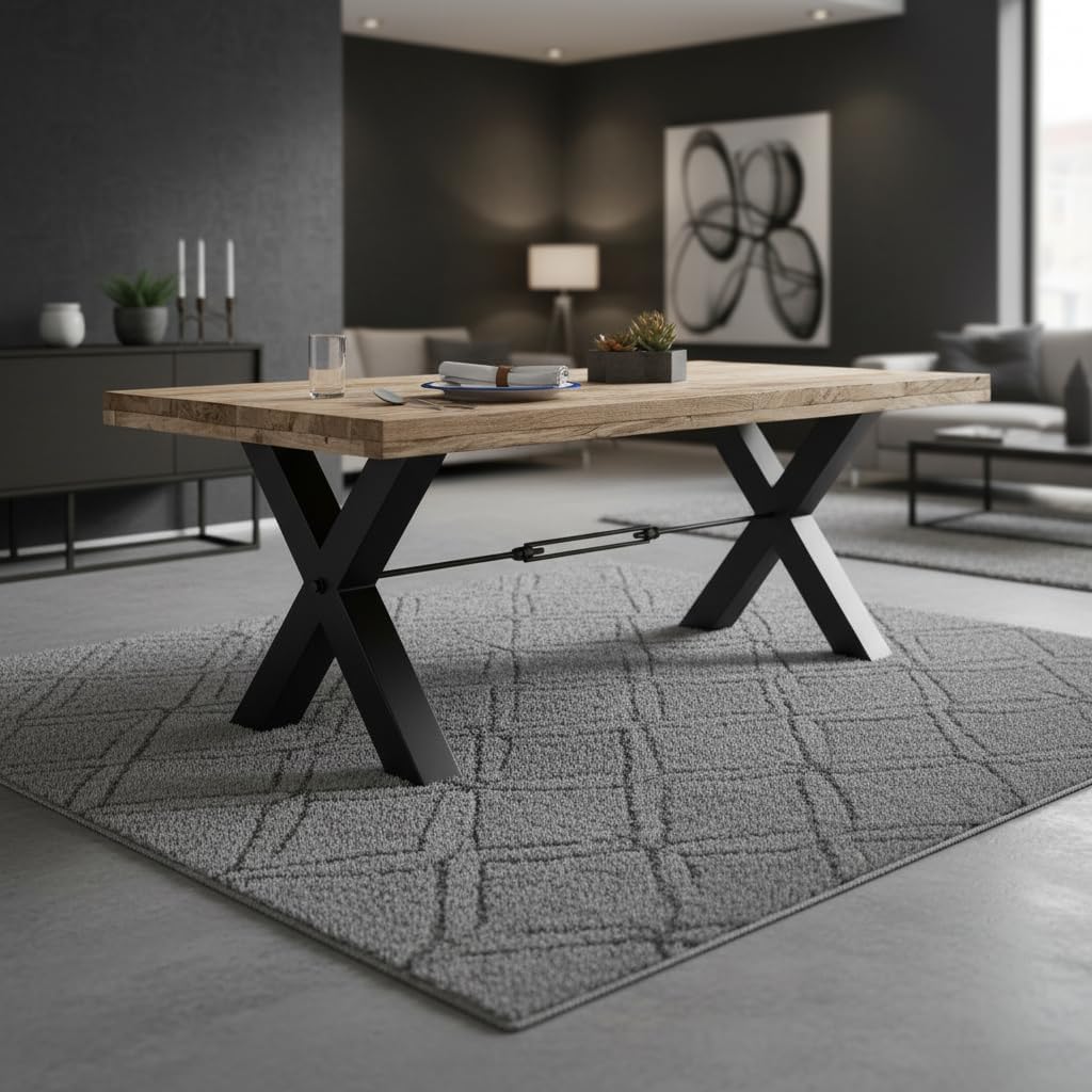 DEHLI Esstisch Massivholz Mango - Hochwertiger Esszimmertisch mit X-förmigem Metallgestell für Ihr Esszimmer - 200 x 77 x 100 cm (B/H/T)