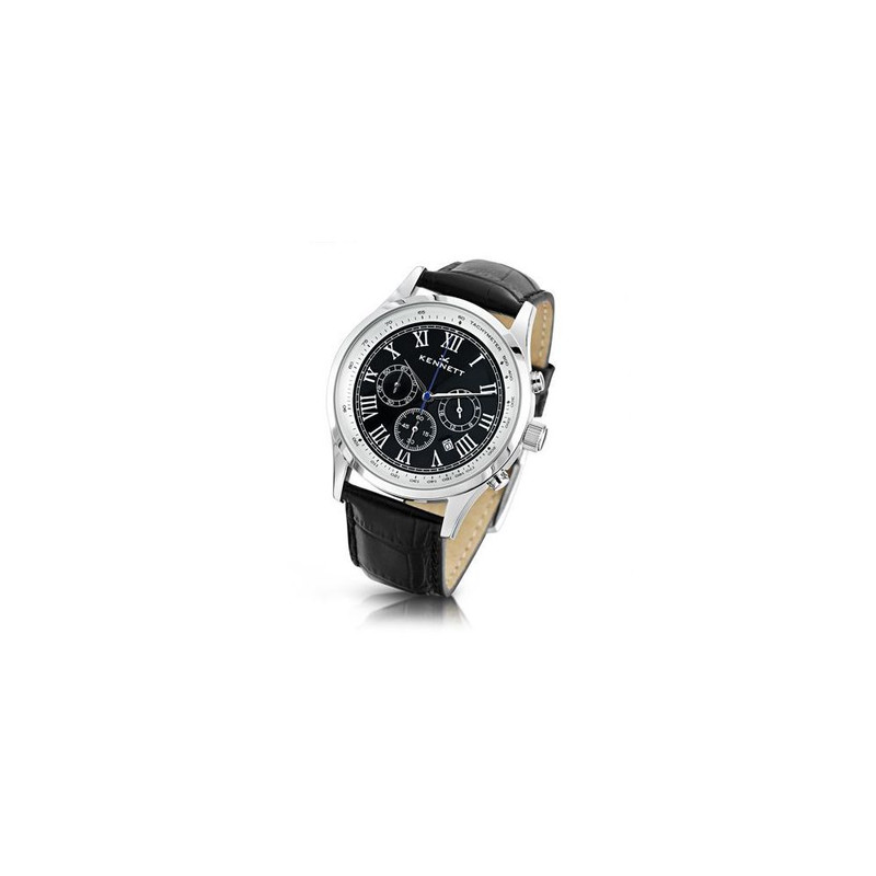 Montre, Kennett, Savro noir et argent, cuir noir