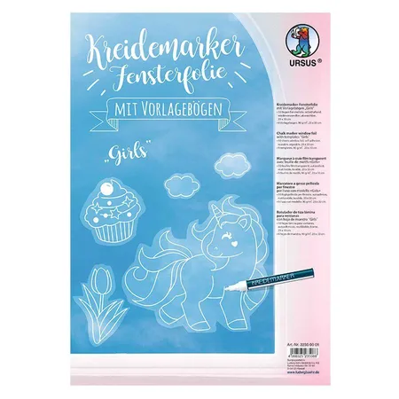 URSUS Fensterfolie mit Vorlagebögen Girls, zum Bemalen mit Kreidemarker geeignet, 10 Folien ca. 23 x 33 cm und 9 Vorlagebögen