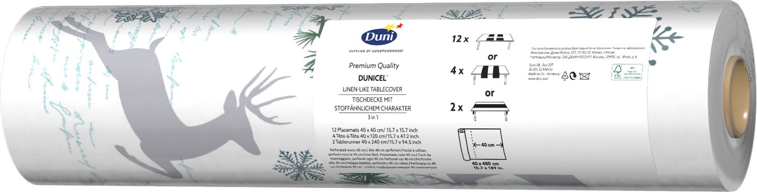 Duni 3-in-1 tafeldecoratie Forest Deer wit 480 x 40 cm