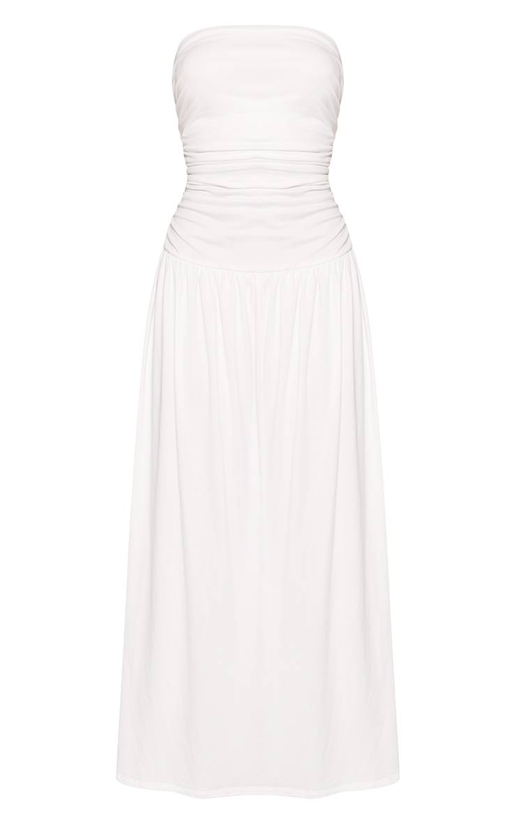 Blanc Robe Maxi Bandeau Froncée Taille Basse À Ourlet Froncé Petite