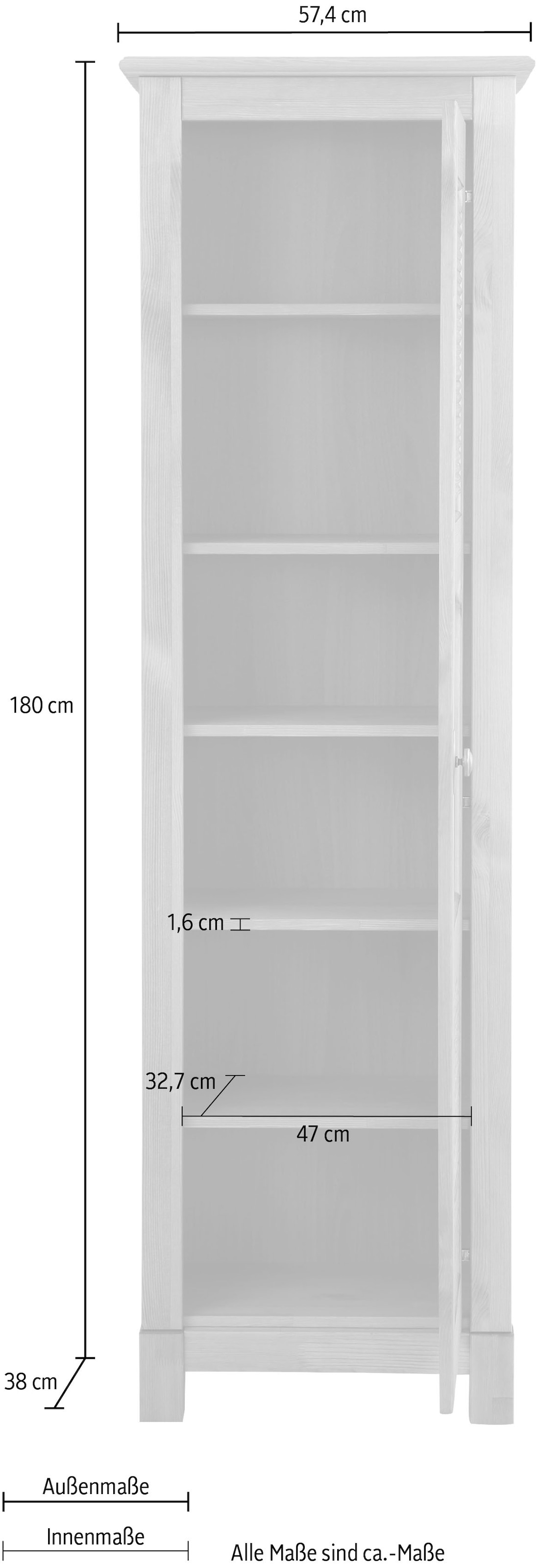 Home affaire Vitrine »Rauna Vitrinenschrank, Stauraumchrank« Höhe 180 cm, aus massiver Kiefer, FSC®-zertifiziert