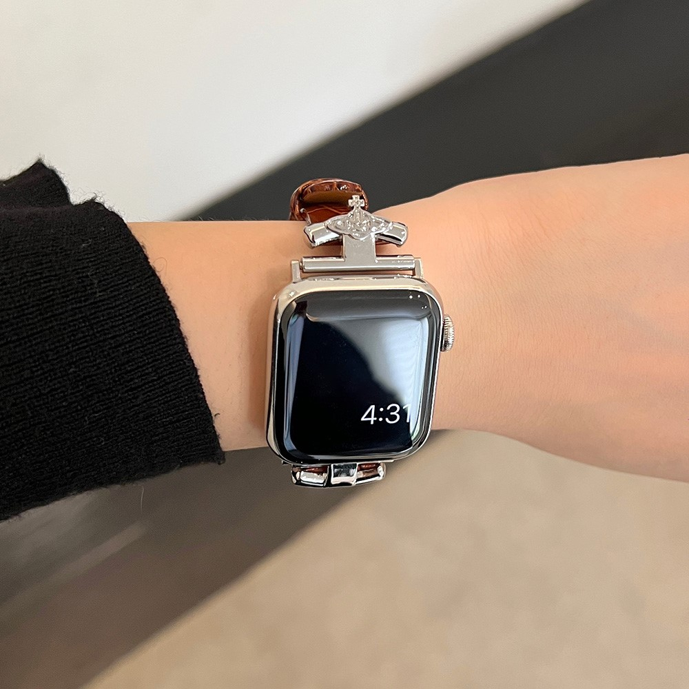 Apple Watch (42/41/40/38 mm) Echtleder Ersatz Armband mit Stern-Anhänger (Gelenkumfang 160 - 220 mm) - Braun / Silber