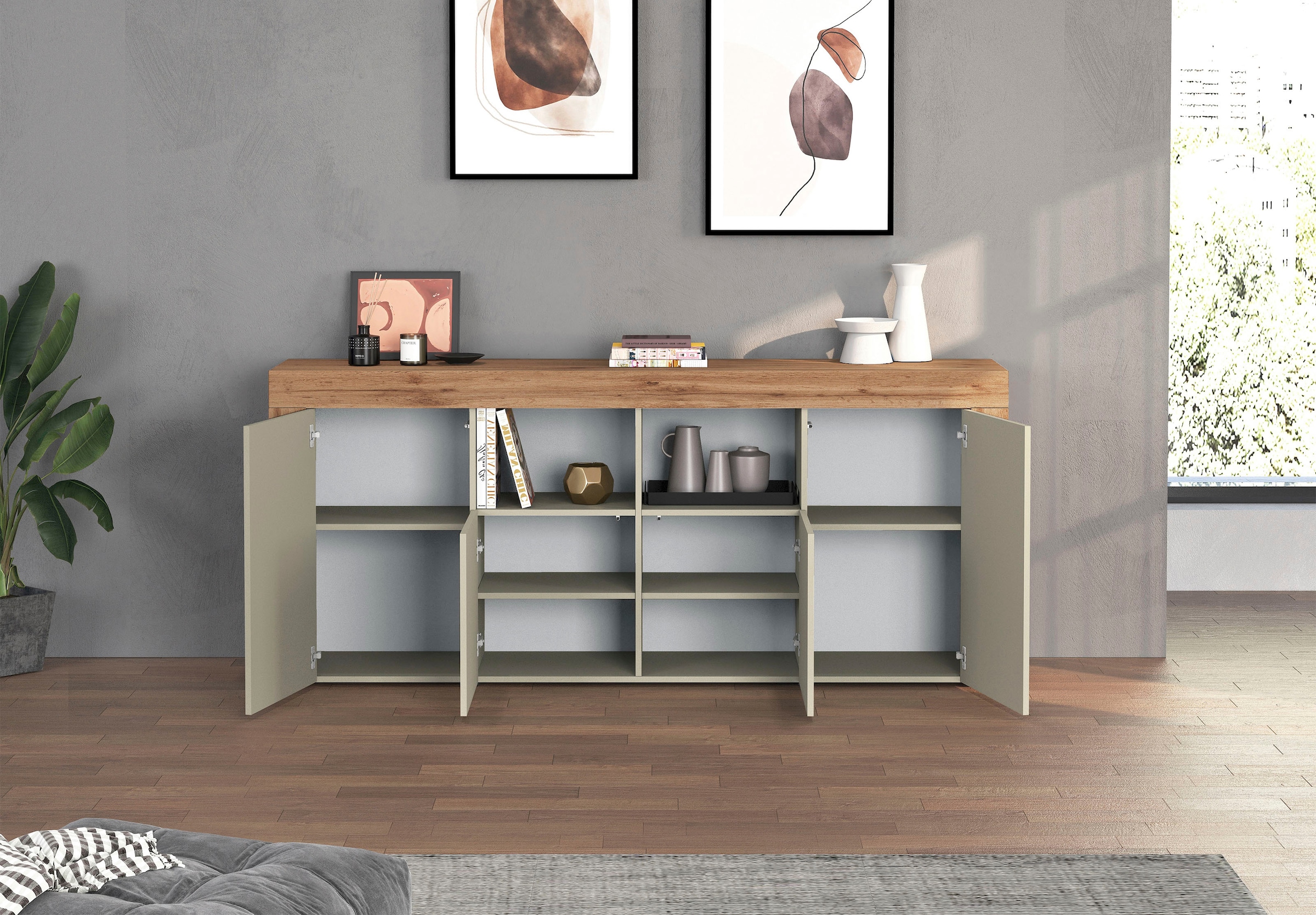 INOSIGN Sideboard »CHRONOS Breite 200 cm  mit 4 Türen, 2 offene und 8 geschlossene Fächer« 1 Stk. tlg. Sideboard,Kommode, Schrank, Grifflos mit Push to Open, Made in Italy