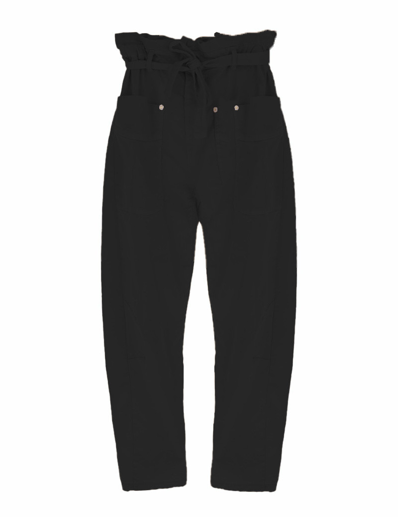 PLEASE PANTALON FLUIDE COTON CEINTURE NOIR