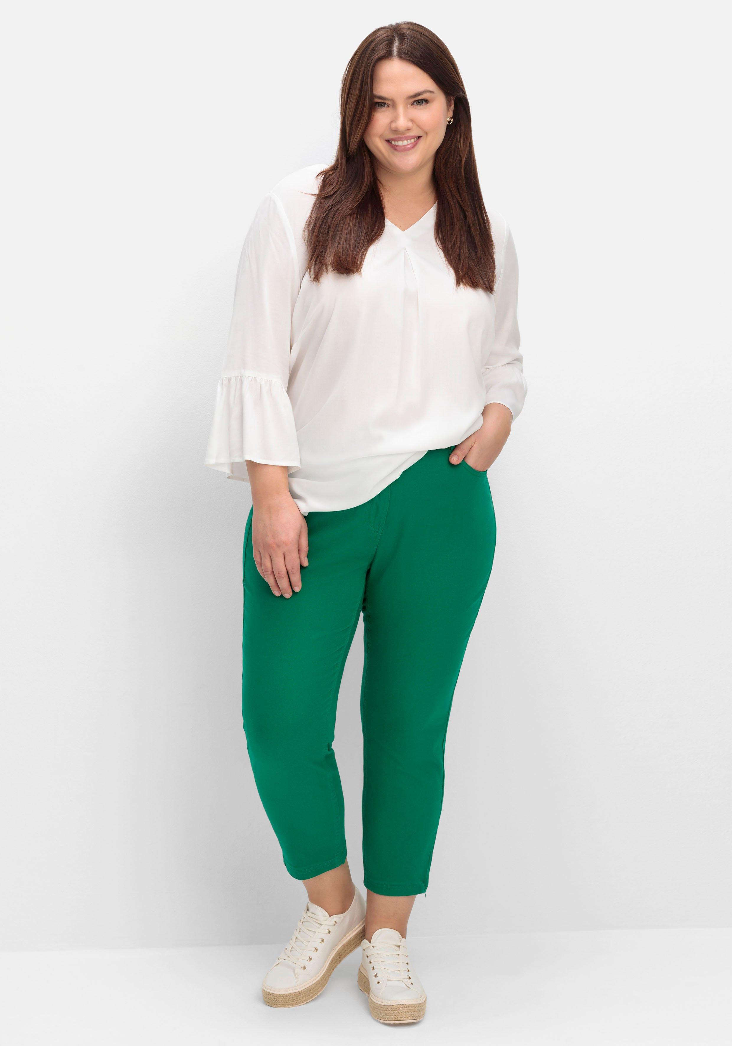 Schmale 7/8-Jeans mit Dehnbund und Zipper am Saum