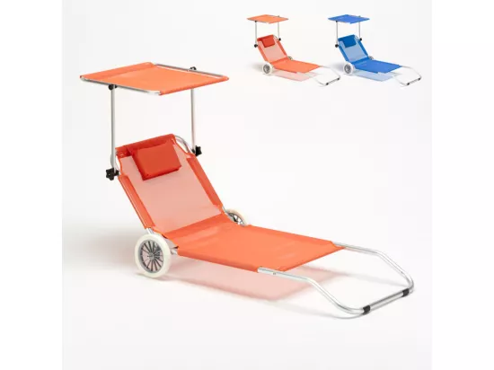 Transat de plage pliable en aluminium roues et parasol Tanjung Benoa