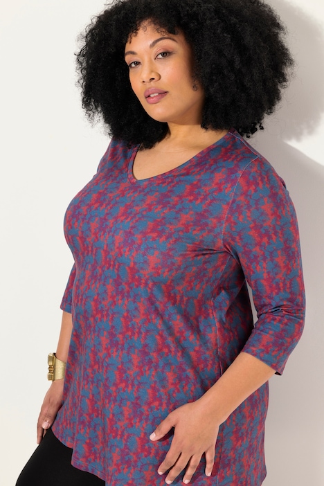 Longshirt, Batikmuster, A-Linie, V-Ausschnitt, 3/4-Arm