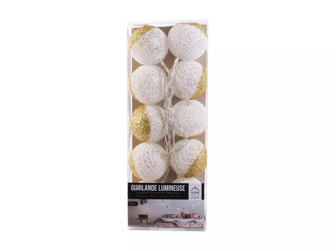 Guirlande lumineuse boules pailletées 10 leds (Lot de 2)