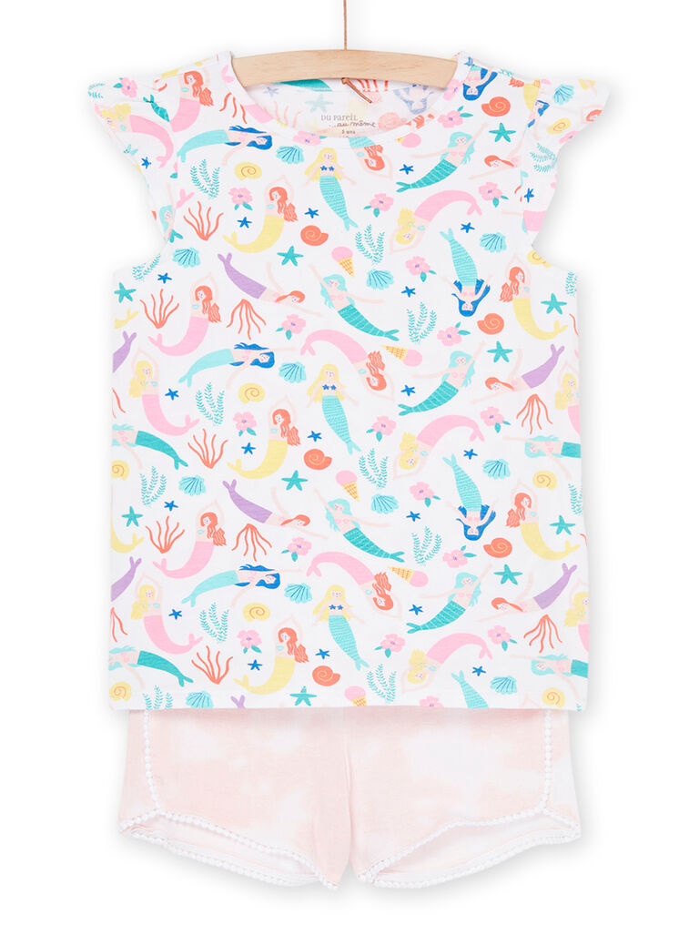 Pyjama blanc et rose à imprimé sirènes et fonds marins