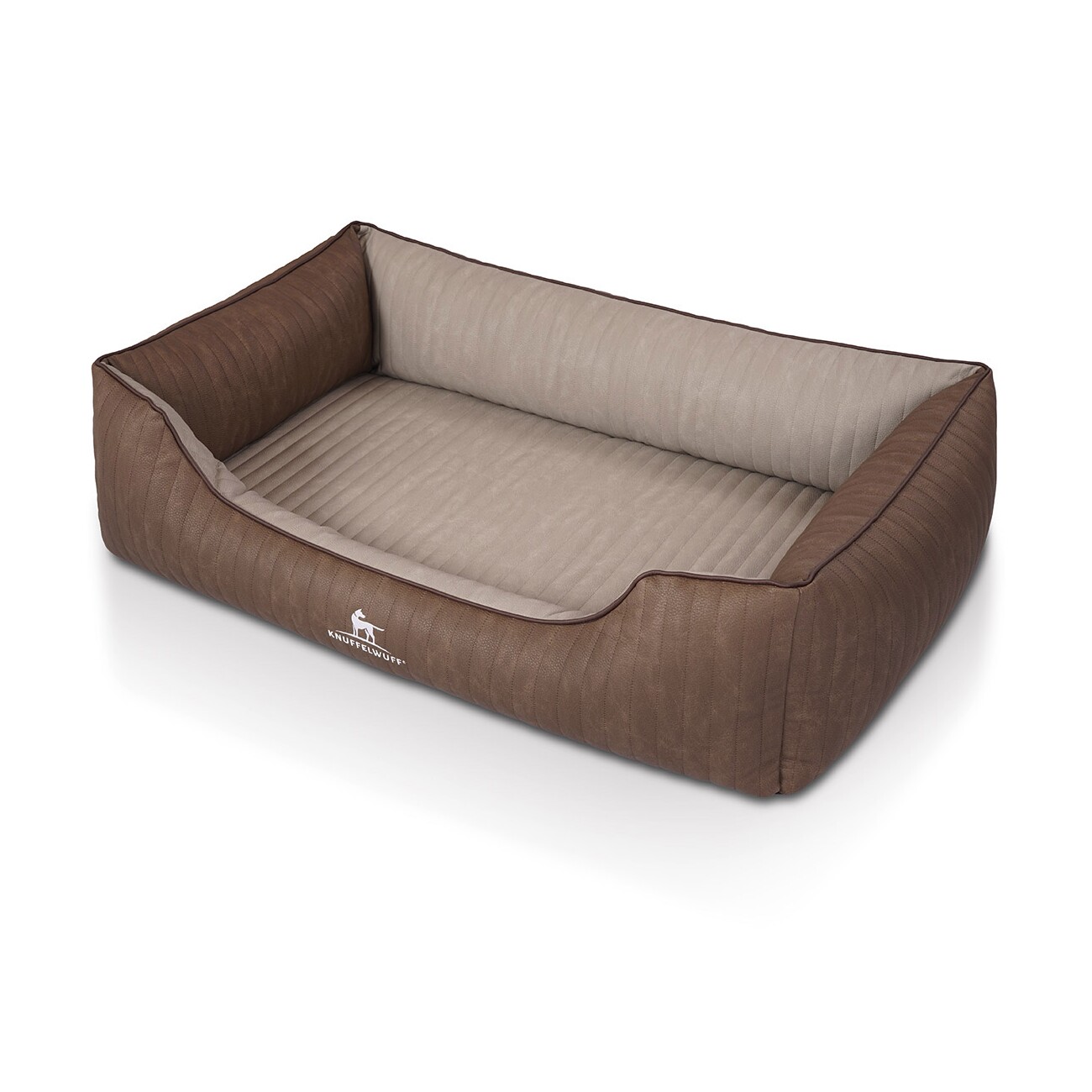 Knuffelwuff Orthopädisches Hundebett Outlander aus laser-gestepptem Kunstleder braun/ grau M-L