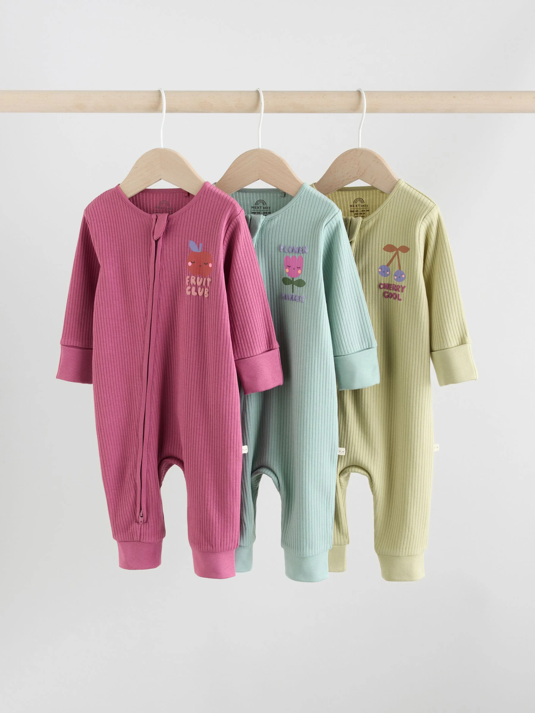 Meerkleurig met bloemenprint - Verpakking van 3 babyslaappakjes met tweewegrits (0 mnd - 3 jr)