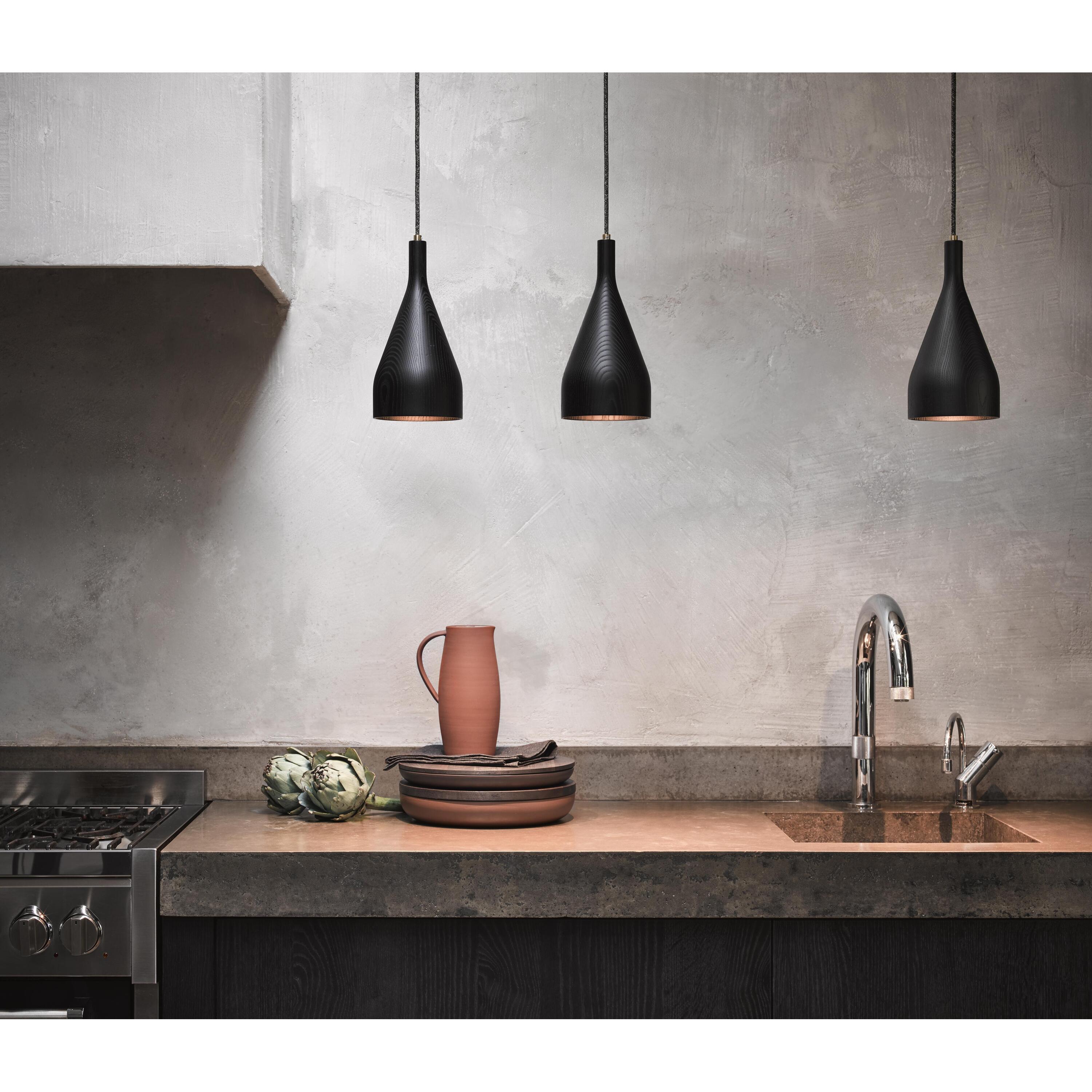 Timber hanglamp medium Ã10 walnoot, zwart snoer