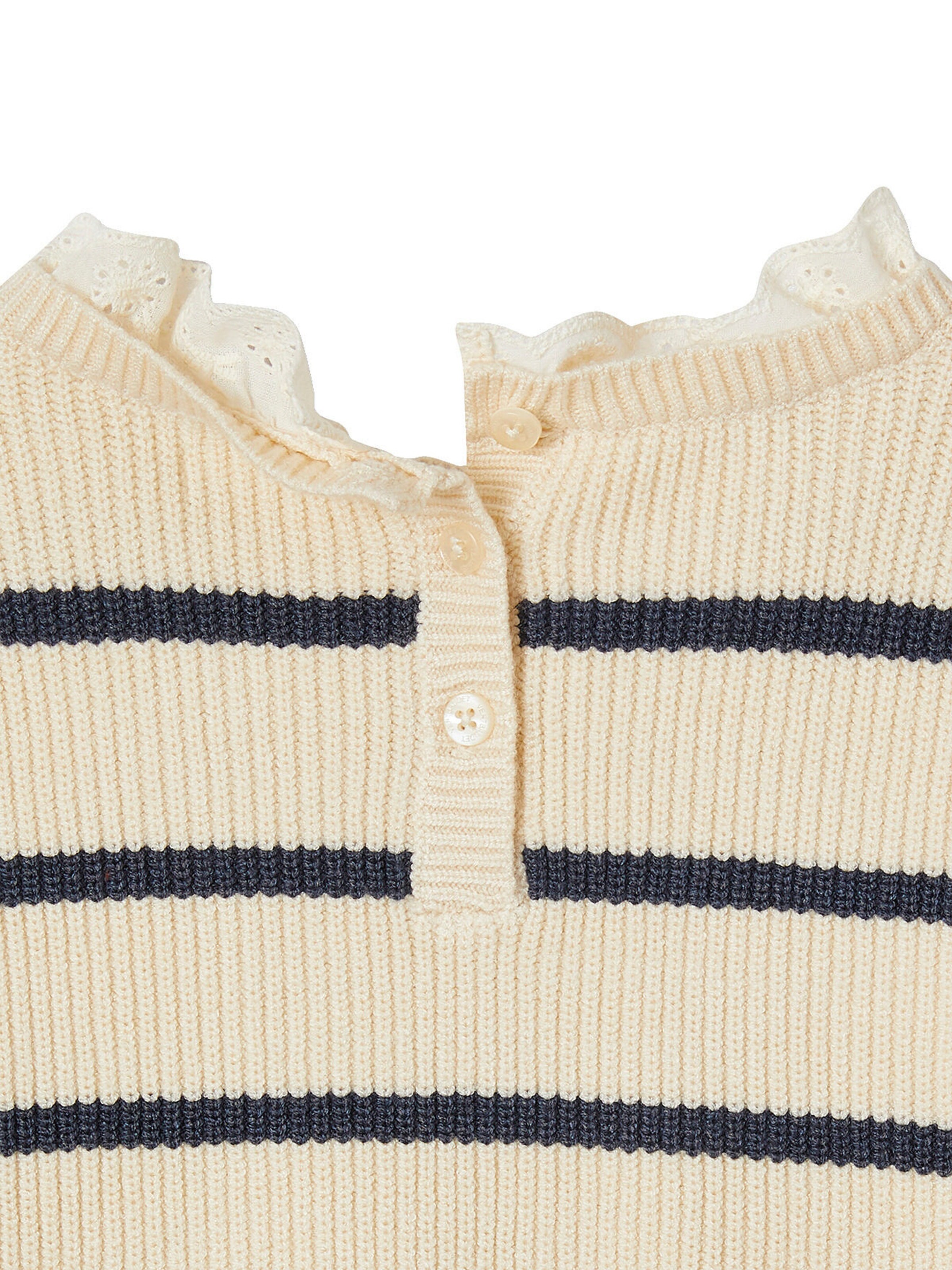 Vertbaudet Mädchen Pullover mit Volantkragen, Capsule Collection MAMA, TOCHTER & BABY wollweiß/marine gestreift