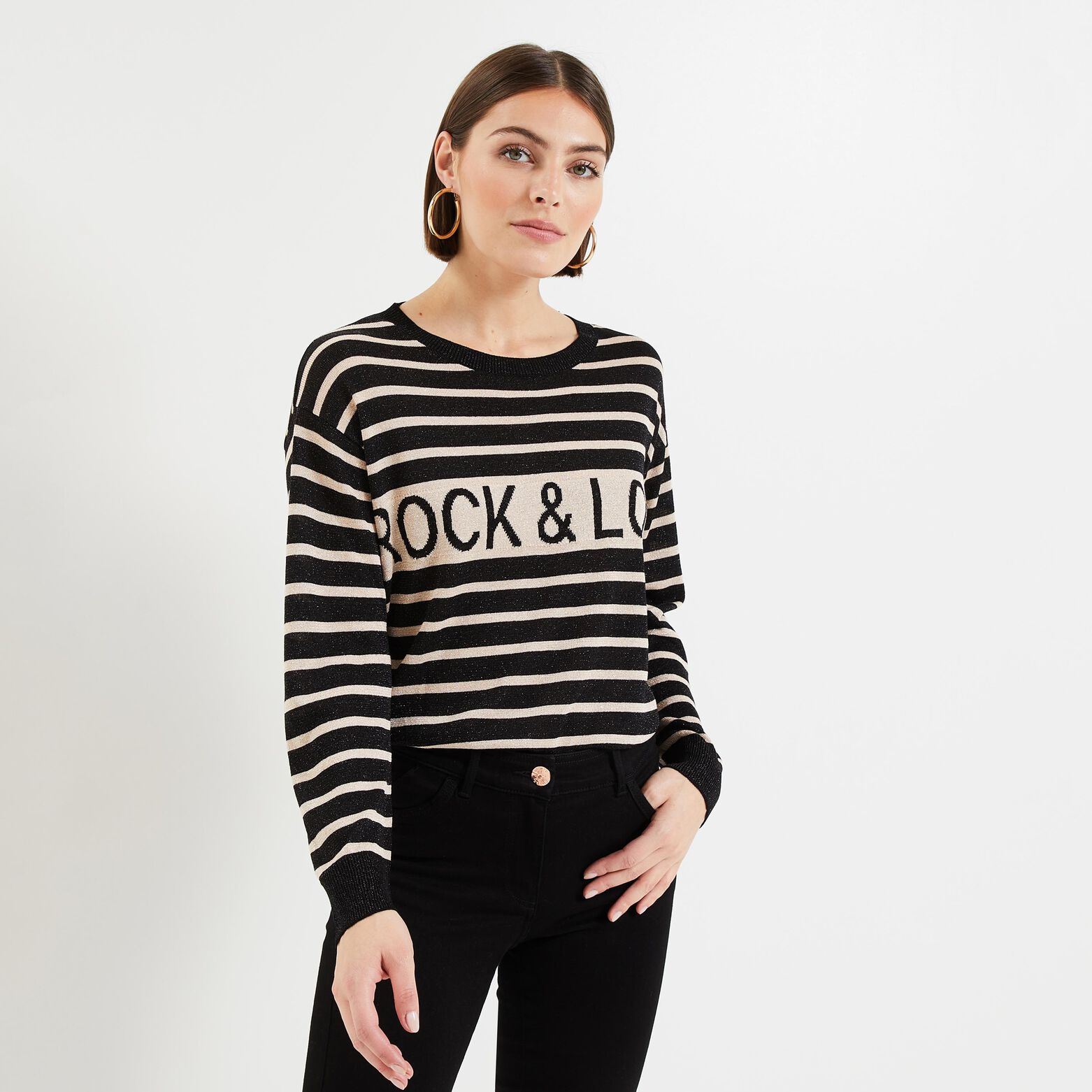 Pull scintillant rayé rock