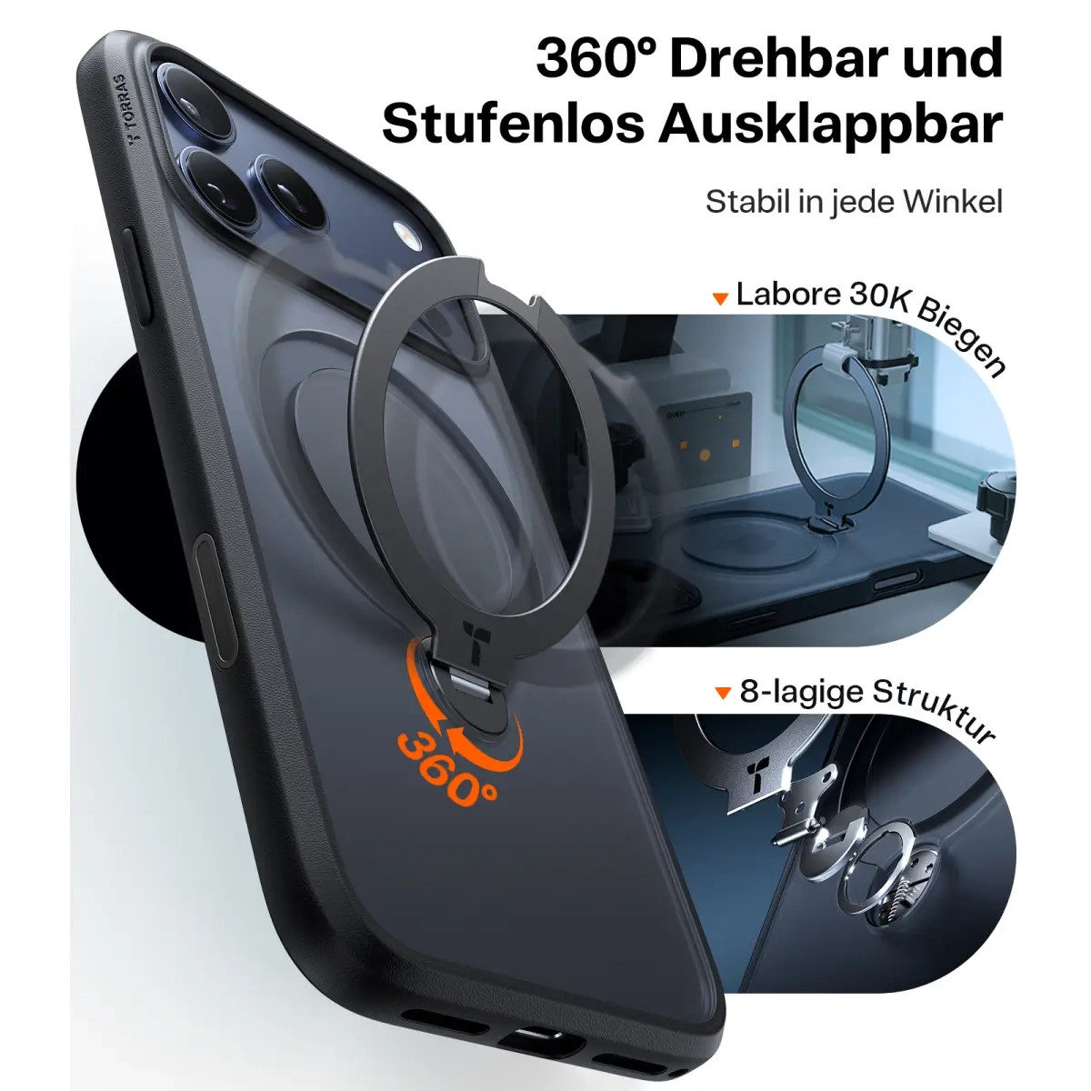 iPhone 17 Pro Max Ostand 360° Spin MagSafe Hybrid Hardcase Hülle Ring Stand   Kickstand - Schwarz