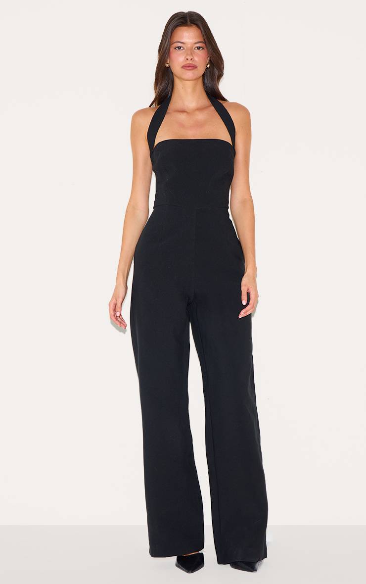 Noir Combinaison-pantalon Premium Tissée À Encolure Dos-nu Et Jambes Larges