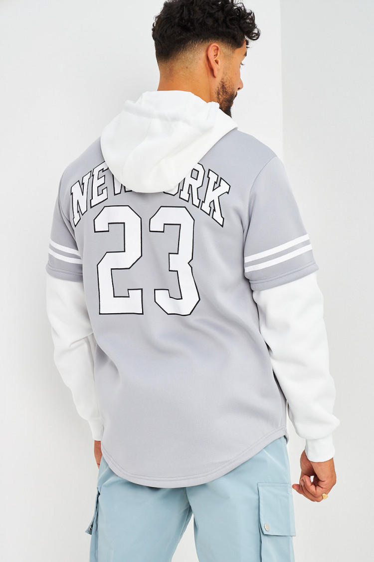 Sweat à capuche gris et blanc New York
