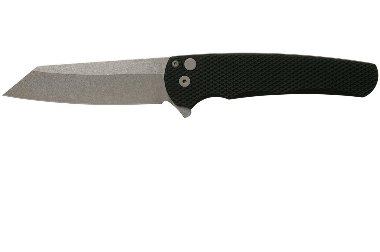 Pro-Tech Malibu 5205 Stonewashed 20CV Reverse Tanto, Black Textured Aluminum zakmes