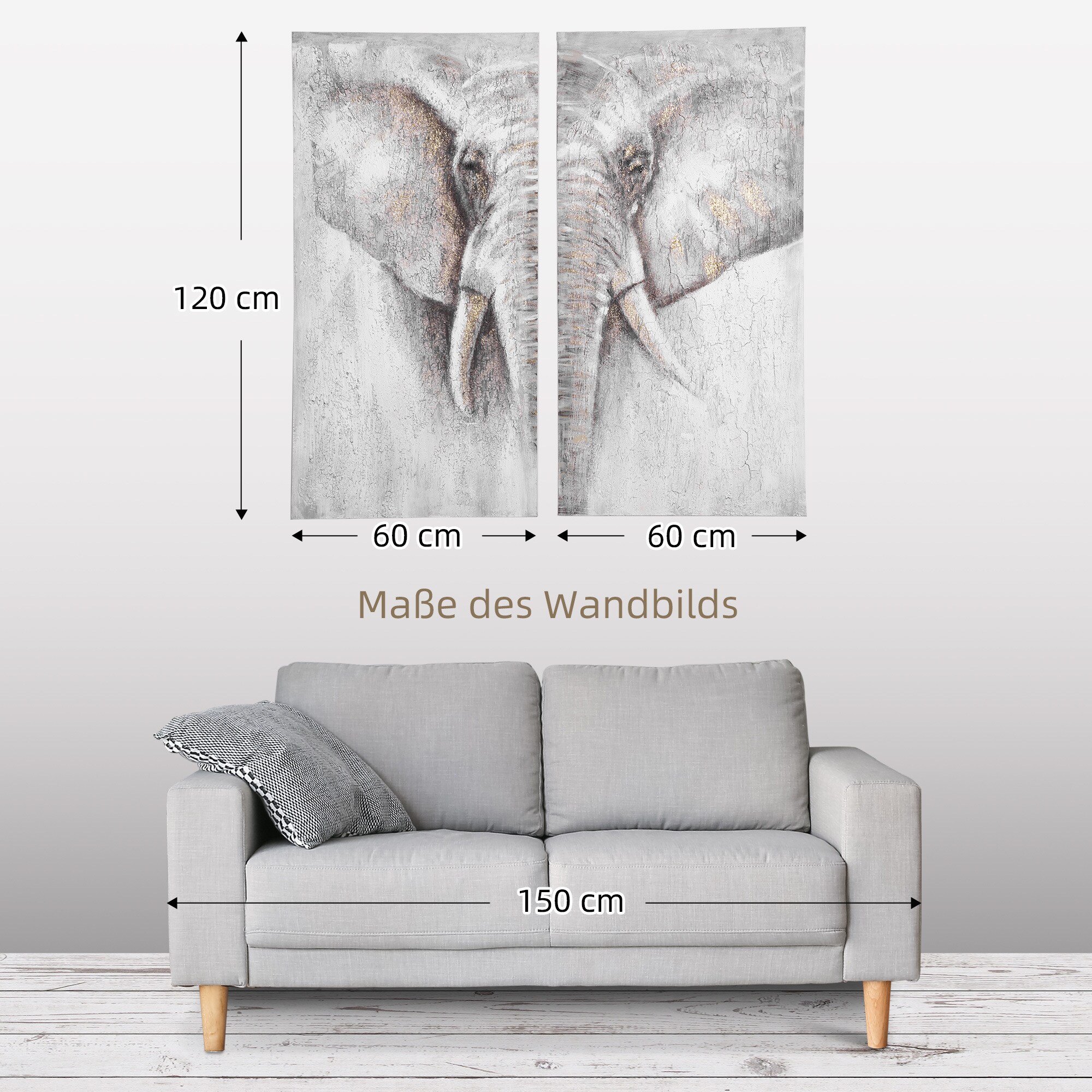 HOMCOM Zweigeteiltes Wandbild mit Kieferholzrahmen grau 120L x 120B x 2,8H cm