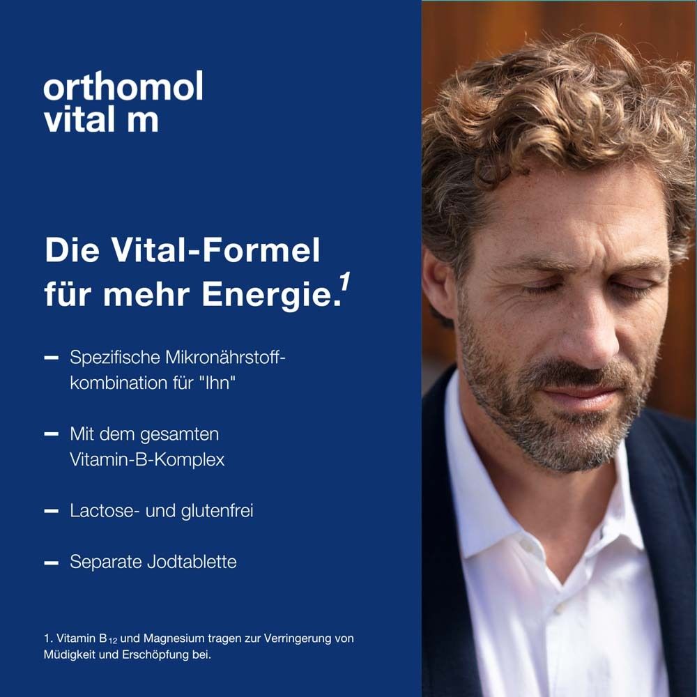 Orthomol Vital m - Mikronährstoffe für Männer - bei Müdigkeit - mit B-Vitaminen, Omega-3 und Magnesium - Tabletten/Kapseln