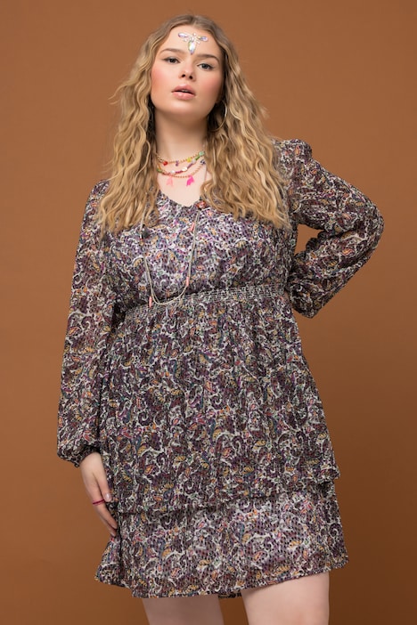 Minikleid, A-Line, Paisley Print, Volants, Langarm