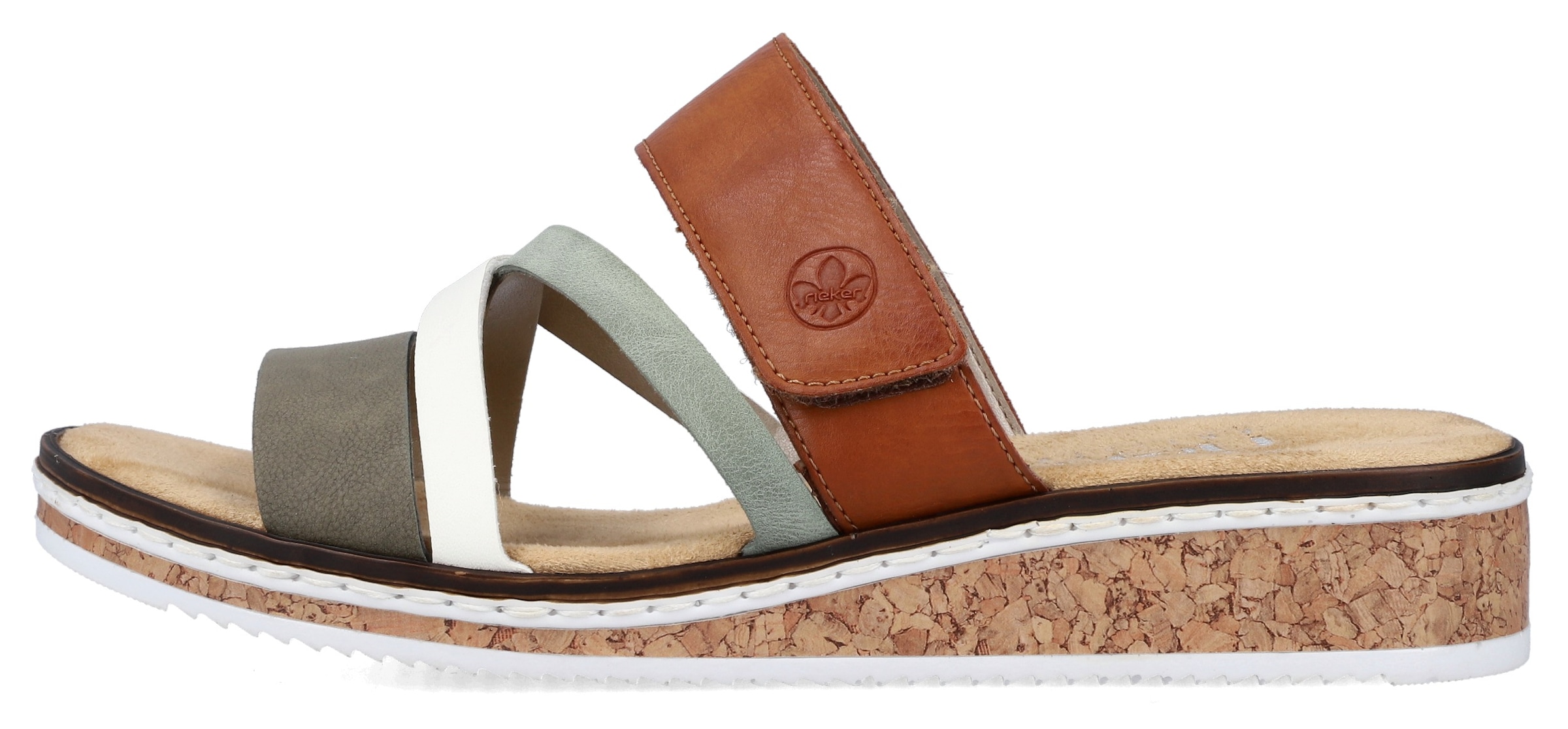 Rieker Pantolette  , Keilabsatz, Sommerschuh, Schlappen mit Klettriemchen