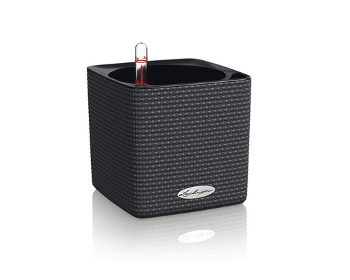 Lechuza Cube Color bloempot van kunststof, 14x14x14 cm, leigrijs, inclusief zelfbewateringssysteem en waterniveau-indicator